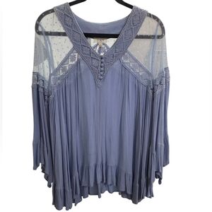 Umgee Women's Lace Detail Top In Light Blue. Large